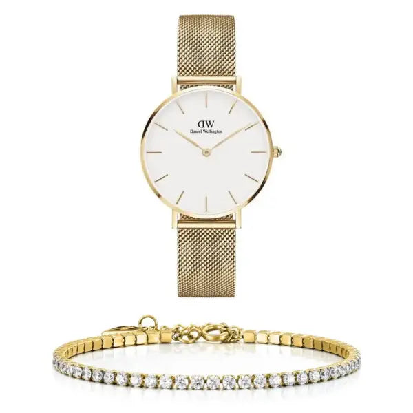 סט שעון יד אנלוגי לאישה עם צמיד טניס מוזהב daniel wellington dw00100348 דניאל וולינגטון