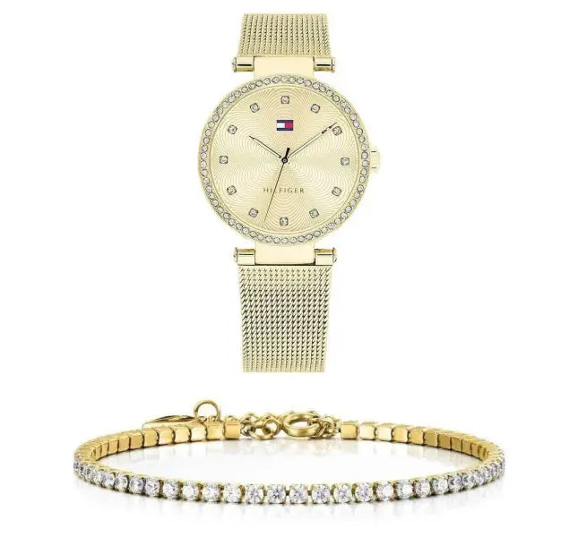 שעון טומי הילפיגר לאישה - אחריות יבואן! Tommy Hilfiger 1781864 עם צמיד טניס מוזהב מתנה