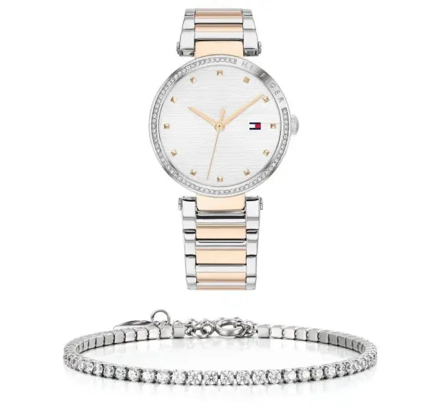 שעון טומי הילפיגר לאישה - אחריות יבואן! Tommy Hilfiger 1782236 עם צמיד טניס כסוף מתנה