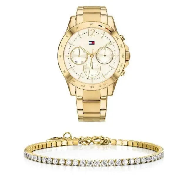 שעון טומי הילפיגר לאישה Tommy Hilfiger 1782195 עם צמיד טניס מוזהב מתנה