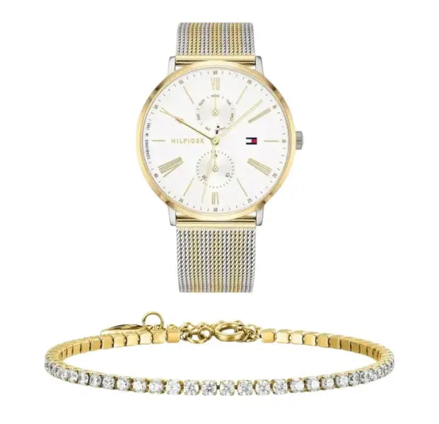 שעון טומי הילפיגר לאישה - אחריות יבואן! Tommy Hilfiger 1782074 עם צמיד טניס מוזהב מתנה