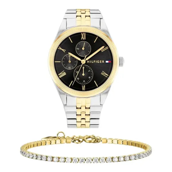 שעון טומי הילפיגר לאישה - אחריות יבואן! Tommy Hilfiger 1782591 עם צמיד טניס מוזהב מתנה