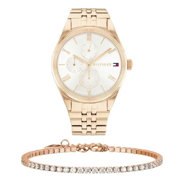 שעון טומי הילפיגר לאישה - אחריות יבואן! Tommy Hilfiger 1782593 עם צמיד טניס רוזגולד מתנה
