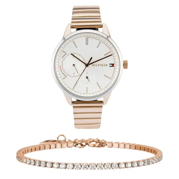 שעון טומי הילפיגר לאישה - אחריות יבואן! Tommy Hilfiger 1782021 עם צמיד טניס רוזגולד מתנה