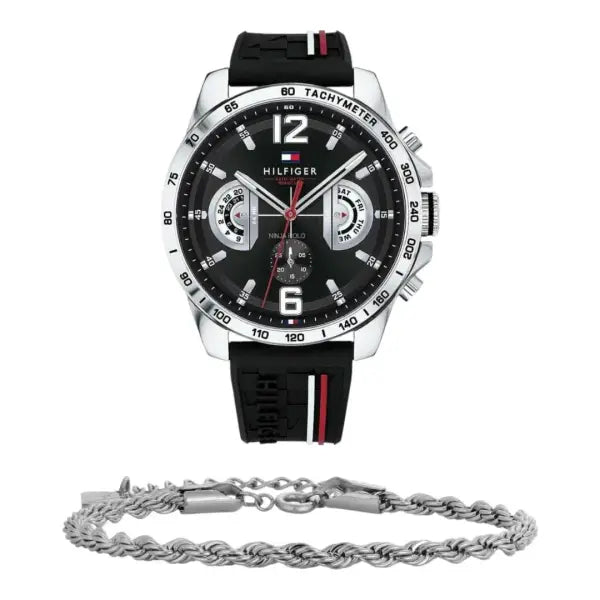 שעון טומי הילפיגר לגבר - אחריות יבואן! Tommy Hilfiger 1791473 עם צמיד חבל כסוף מתנה