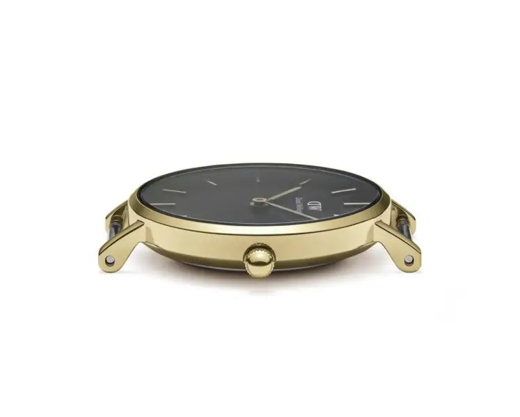 סט שעון יד אנלוגי לאישה daniel wellington dw00100347 דניאל וולינגטון עם צמיד טניס מוזהב משובץ זרקונים שחורים