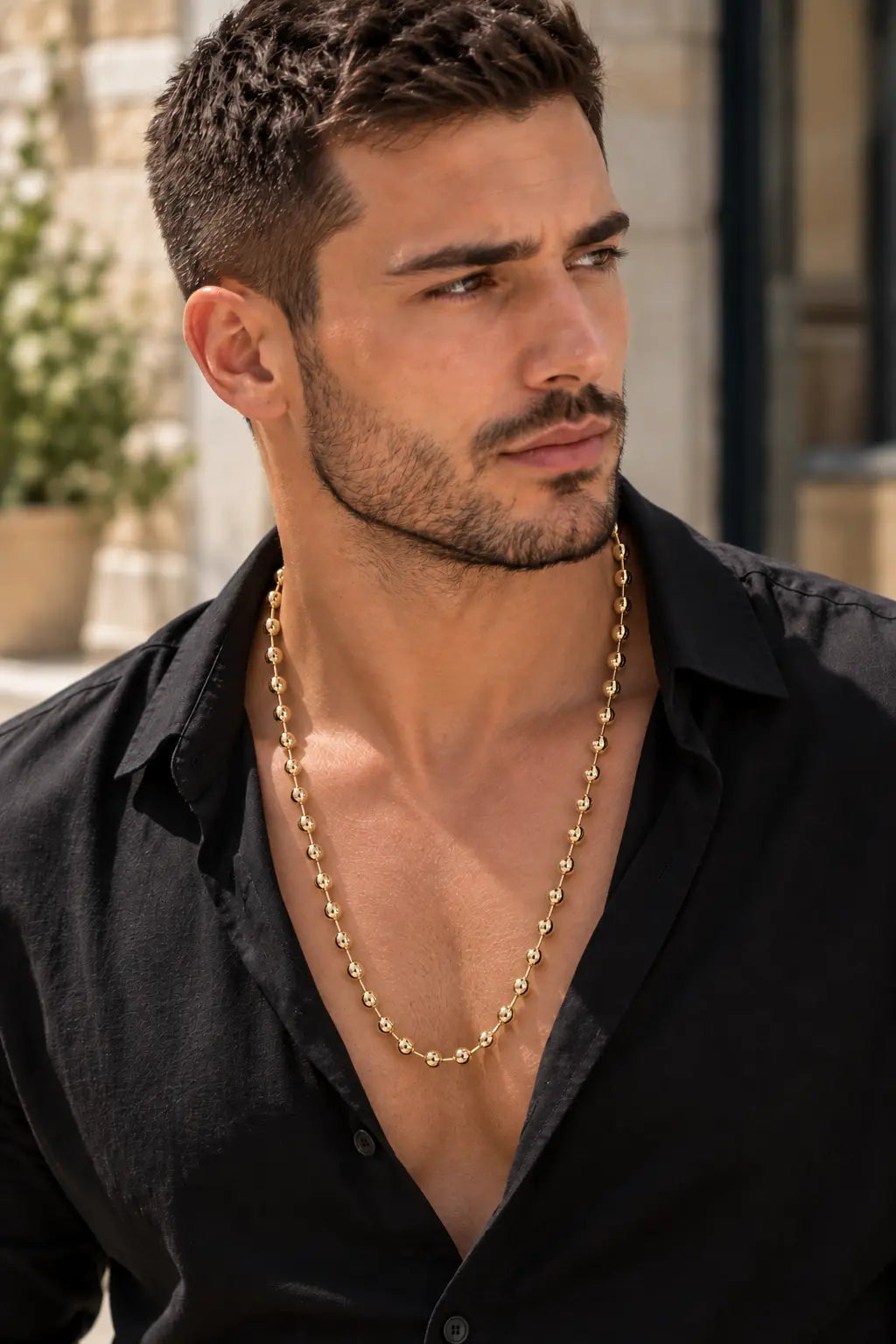 שרשרת כדורים מוזהבת לגבר דגם MNCG02