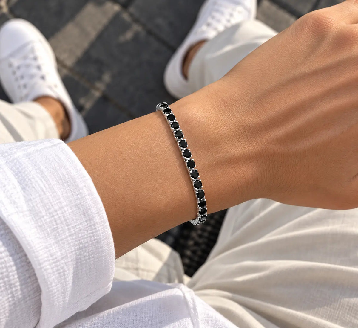 Silver Tennis Bracelet with Black Zircons HV2020-SS