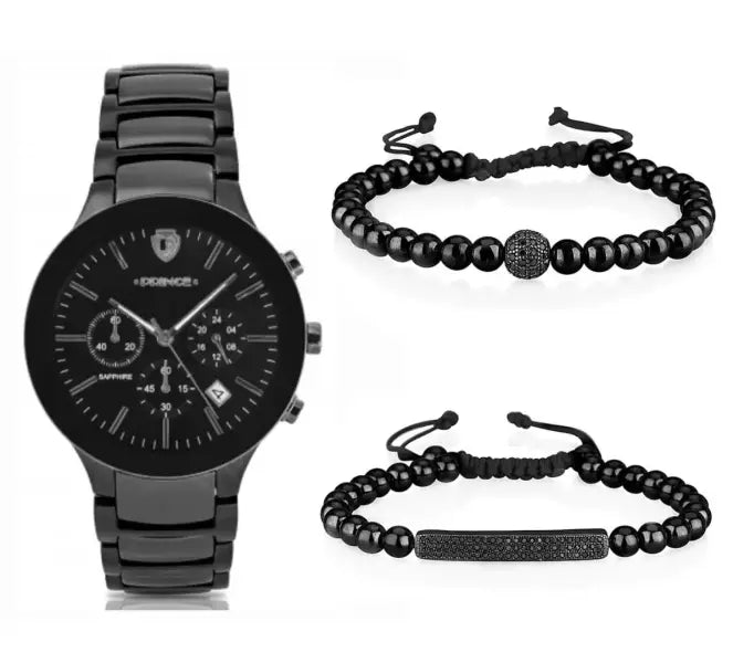 שעון פרינס לגבר דגם matrix c black | שתי צמידי כדורים