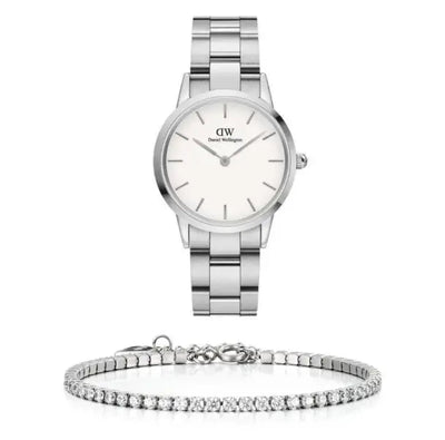 סט שעון יד אנלוגי לאישה עם צמיד טניס כסוף daniel wellington dw00100207 דניאל וולינגטון
