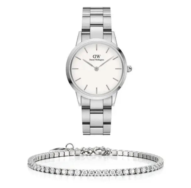 סט שעון יד אנלוגי לאישה עם צמיד טניס כסוף daniel wellington dw00100207 דניאל וולינגטון