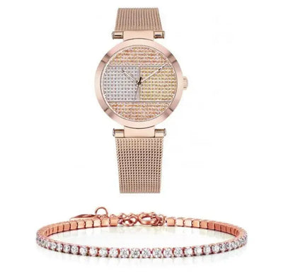 סט שעון יד אנלוגי לאישה Tommy Hilfiger 1781868 טומי הילפיגר עם צמיד טניס ורוד