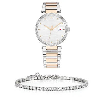 שעון טומי הילפיגר לאישה - אחריות יבואן! Tommy Hilfiger 1782236 עם צמיד טניס כסוף מתנה