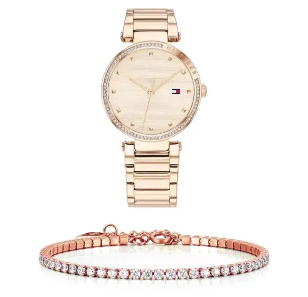 שעון טומי הילפיגר לאישה - אחריות יבואן! Tommy Hilfiger 1782237 עם צמיד טניס רוזגולד מתנה