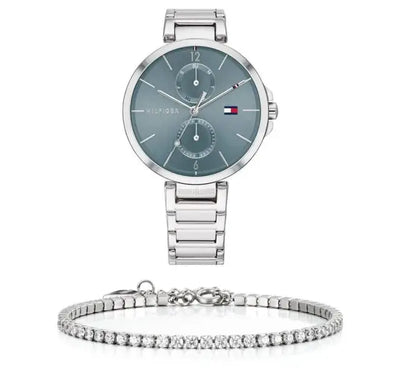 סט שעון יד אנלוגי לאישה Tommy Hilfiger 1782126 טומי הילפיגר עם צמיד טניס כסוף