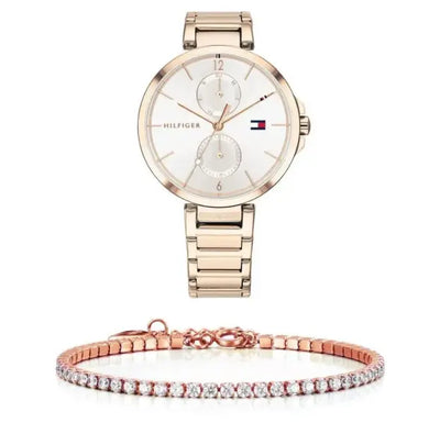 סט שעון יד אנלוגי לאישה Tommy Hilfiger 1782124 טומי הילפיגר עם צמיד טניס ורוד