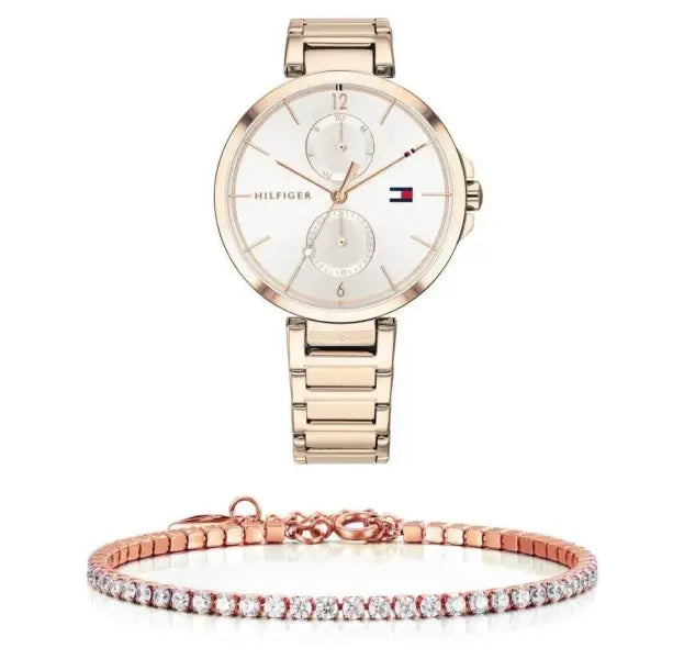 סט שעון יד אנלוגי לאישה Tommy Hilfiger 1782124 טומי הילפיגר עם צמיד טניס ורוד