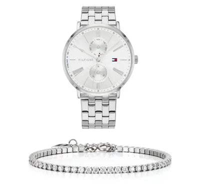 סט שעון יד אנלוגי לאישה Tommy Hilfiger 1782068 טומי הילפיגר עם צמיד טניס כסוף