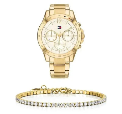 שעון טומי הילפיגר לאישה Tommy Hilfiger 1782195 עם צמיד טניס מוזהב מתנה