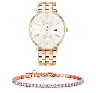 שעון טומי הילפיגר לאישה - אחריות יבואן! Tommy Hilfiger 1782070 עם צמיד טניס רוזגולד מתנה
