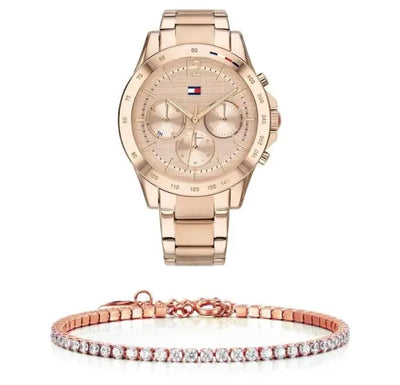 סט שעון יד אנלוגי לאישה Tommy Hilfiger 1782197 טומי הילפיגר עם צמיד טניס ורוד