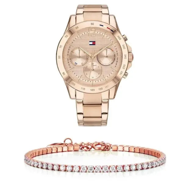 סט שעון יד אנלוגי לאישה Tommy Hilfiger 1782197 טומי הילפיגר עם צמיד טניס ורוד
