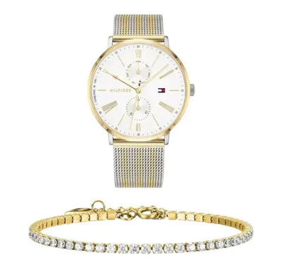 שעון טומי הילפיגר לאישה - אחריות יבואן! Tommy Hilfiger 1782074 עם צמיד טניס מוזהב מתנה