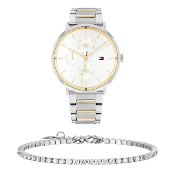 שעון טומי הילפיגר לאישה - אחריות יבואן! Tommy Hilfiger 1782299 עם צמיד טניס כסוף מתנה