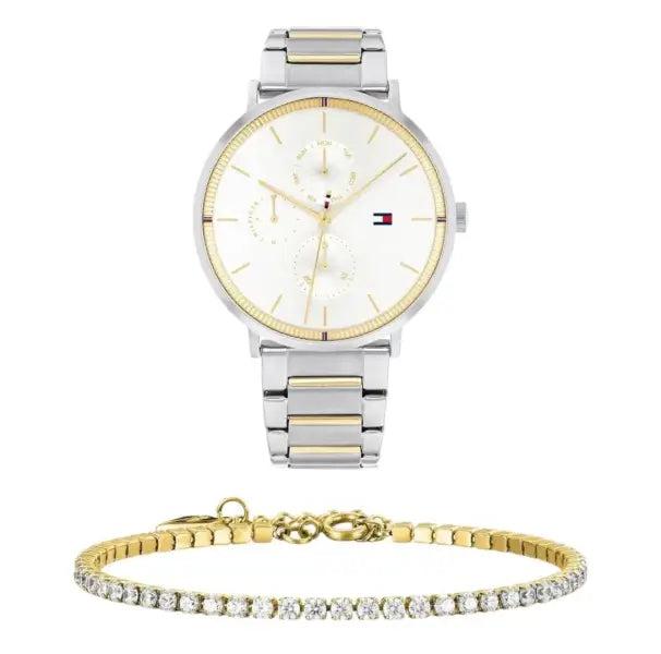 שעון טומי הילפיגר לאישה - אחריות יבואן! Tommy Hilfiger 1782299 עם צמיד טניס מוזהב מתנה