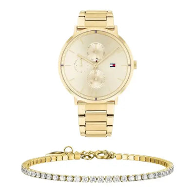 שעון טומי הילפיגר לאישה - אחריות יבואן! Tommy Hilfiger 1782297 עם צמיד טניס מוזהב מתנה
