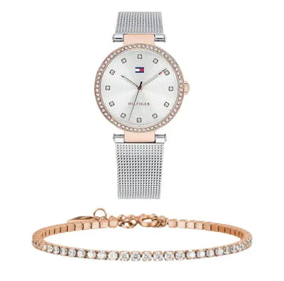 שעון טומי הילפיגר לאישה - אחריות יבואן! Tommy Hilfiger 1781863 עם צמיד טניס רוזגולד מתנה