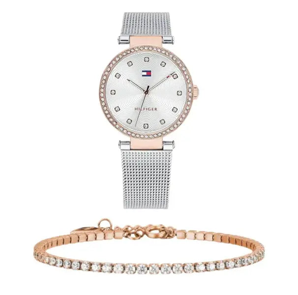 שעון טומי הילפיגר לאישה - אחריות יבואן! Tommy Hilfiger 1781863 עם צמיד טניס רוזגולד מתנה