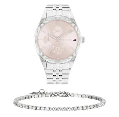 שעון טומי הילפיגר לאישה - אחריות יבואן! Tommy Hilfiger 1782590 עם צמיד טניס כסוף מתנה