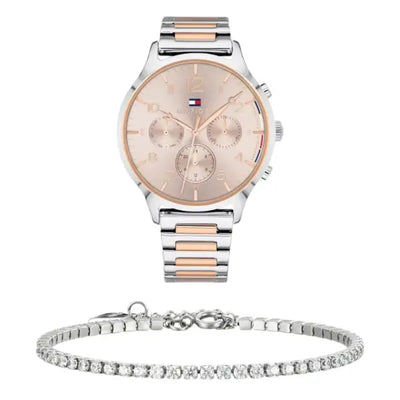שעון טומי הילפיגר לאישה - אחריות יבואן! Tommy Hilfiger 1781876 עם צמיד טניס כסוף מתנה