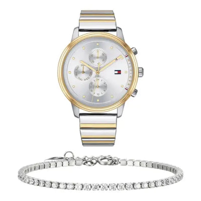 שעון טומי הילפיגר לאישה - אחריות יבואן! Tommy Hilfiger 1781908 עם צמיד טניס כסוף מתנה