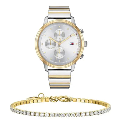 שעון טומי הילפיגר לאישה - אחריות יבואן! Tommy Hilfiger 1781908 עם צמיד טניס מוזהב מתנה