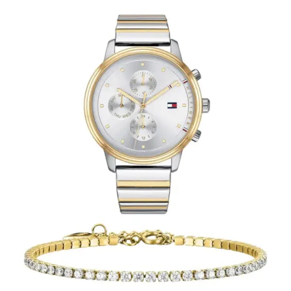 שעון טומי הילפיגר לאישה - אחריות יבואן! Tommy Hilfiger 1781908 עם צמיד טניס מוזהב מתנה