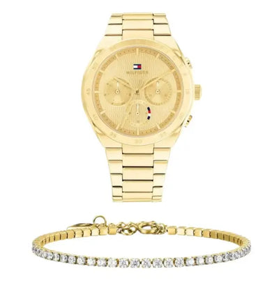 שעון טומי הילפיגר לאישה - אחריות יבואן! Tommy Hilfiger 1782575 עם צמיד טניס מוזהב מתנה