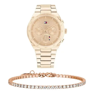 שעון טומי הילפיגר לאישה - אחריות יבואן! Tommy Hilfiger 1782577 עם צמיד טניס רוזגולד מתנה