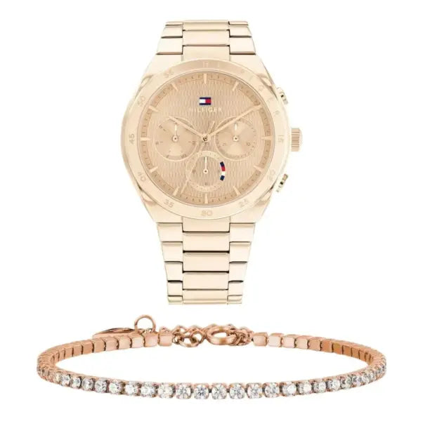 שעון טומי הילפיגר לאישה - אחריות יבואן! Tommy Hilfiger 1782577 עם צמיד טניס רוזגולד מתנה