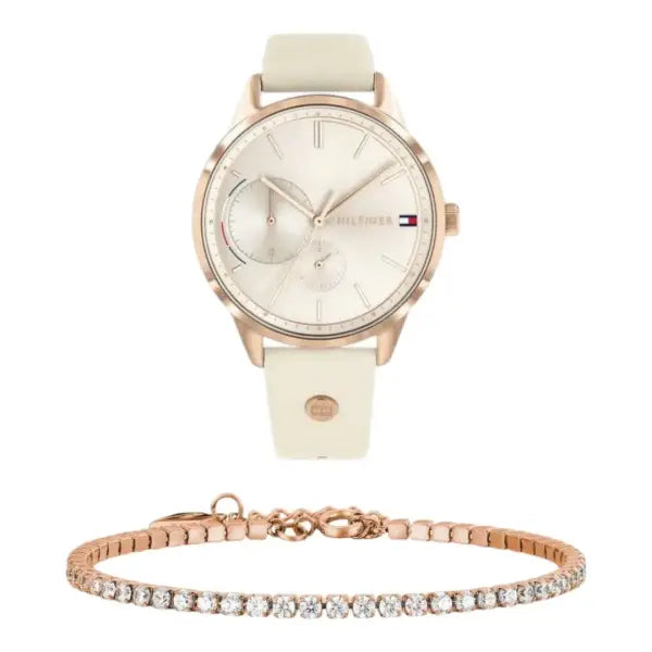 שעון טומי הילפיגר לאישה - אחריות יבואן! Tommy Hilfiger 1782022 עם צמיד טניס רוזגולד מתנה!