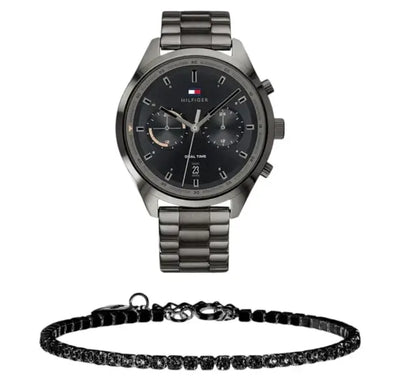 שעון טומי הילפיגר לגבר - אחריות יבואן! Tommy Hilfiger 1791727 עם צמיד טניס שחור מתנה