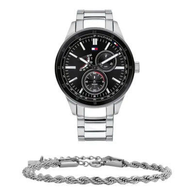 שעון טומי הילפיגר לגבר - אחריות יבואן! Tommy Hilfiger 1791639 עם צמיד חבל כסוף מתנה