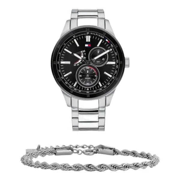 שעון טומי הילפיגר לגבר - אחריות יבואן! Tommy Hilfiger 1791639 עם צמיד חבל כסוף מתנה