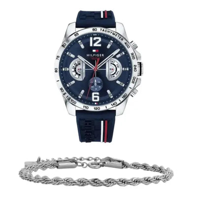 שעון טומי הילפיגר לגבר - אחריות יבואן! Tommy Hilfiger 1791476 עם צמיד חבל כסוף מתנה