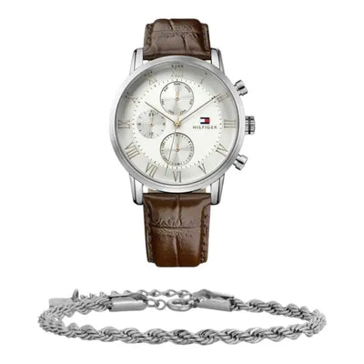 שעון טומי הילפיגר לגבר - אחריות יבואן! Tommy Hilfiger 1791400 עם צמיד חבל כסוף מתנה
