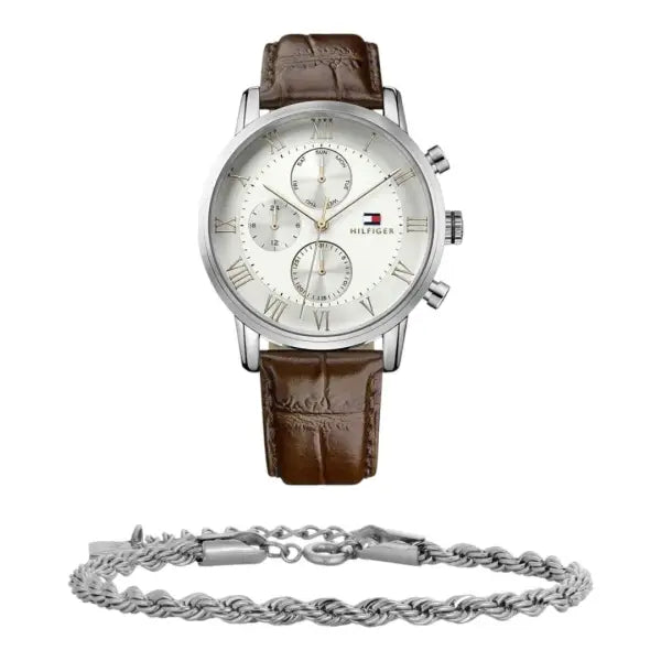 שעון טומי הילפיגר לגבר - אחריות יבואן! Tommy Hilfiger 1791400 עם צמיד חבל כסוף מתנה