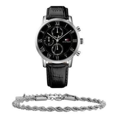 שעון טומי הילפיגר לגבר - אחריות יבואן! Tommy Hilfiger 1791401 עם צמיד חבל כסוף מתנה