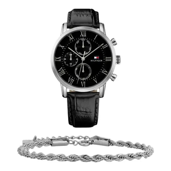 שעון טומי הילפיגר לגבר - אחריות יבואן! Tommy Hilfiger 1791401 עם צמיד חבל כסוף מתנה