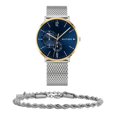 שעון טומי הילפיגר לגבר - אחריות יבואן! Tommy Hilfiger 1791505 עם צמיד חבל כסוף מתנה